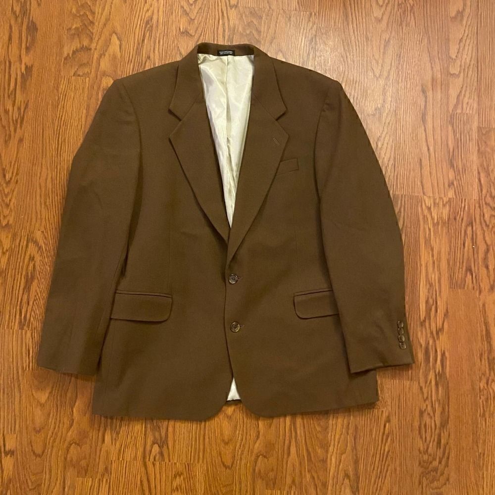 Oscar de la Renta Men's Tailored Clothing Brown Wool Blazer Size 42R